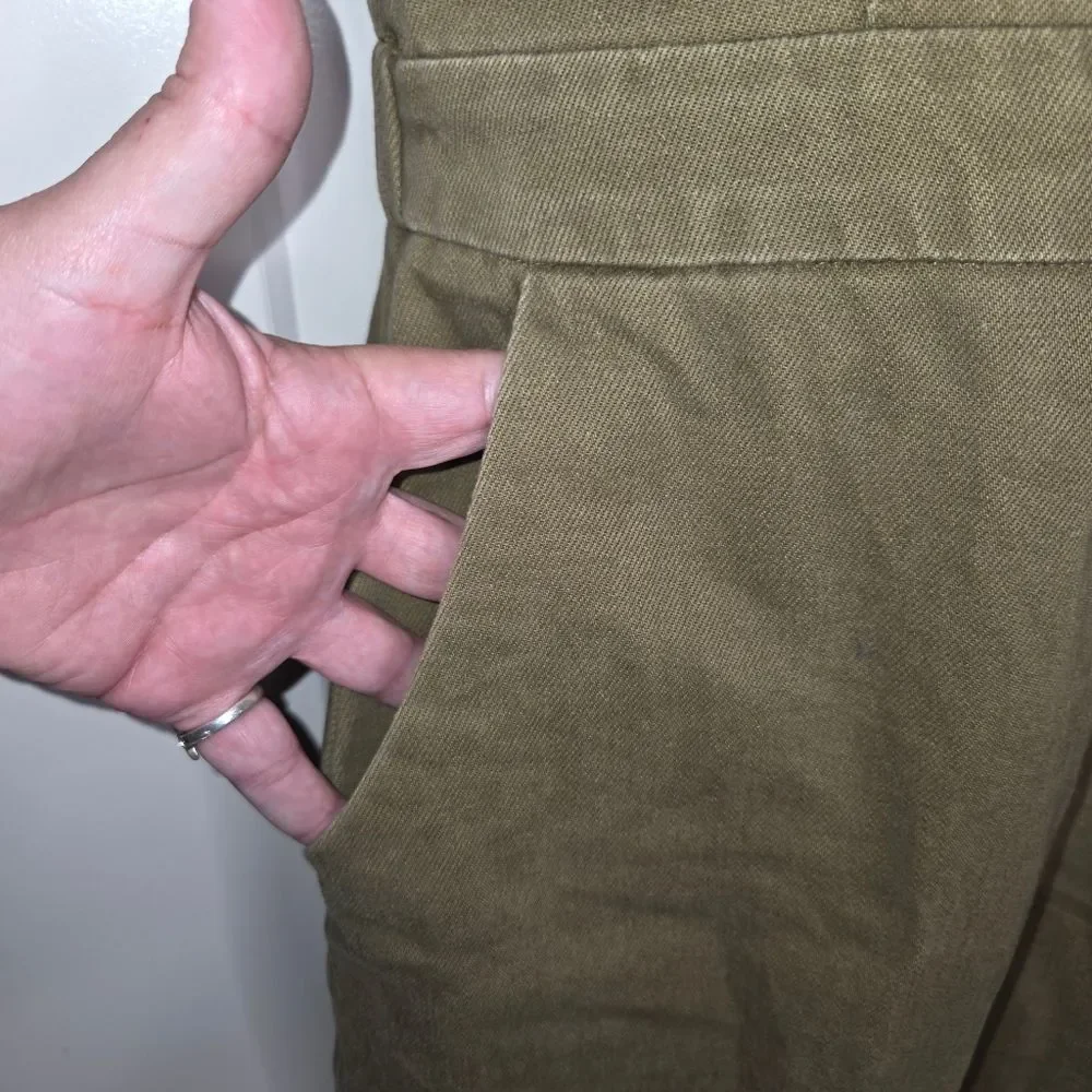 Haute Monde Anthro Denim Olive Green Utility Coveralls Jumpsuit Size Large - Picture 7 of 12